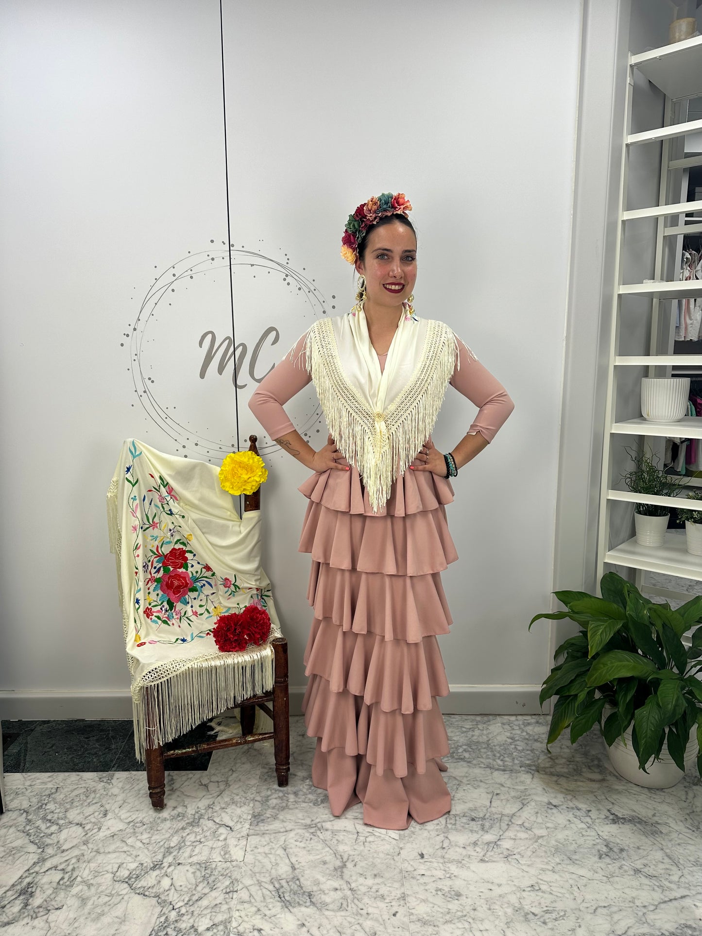 VESTIDO FLAMENCA ROSA PALO VOLANTES