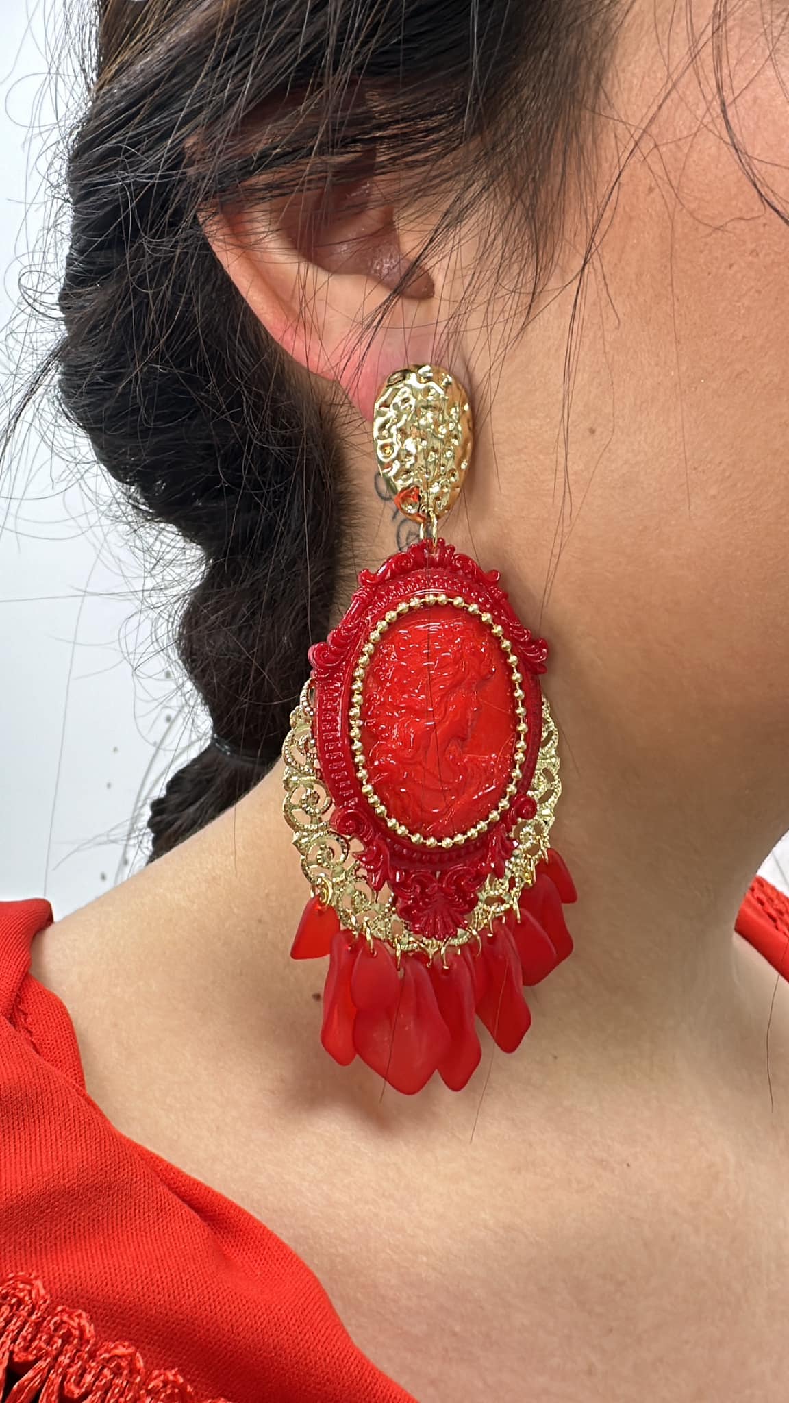 PENDIENTES FLAMENCA ROJO Y DORADO