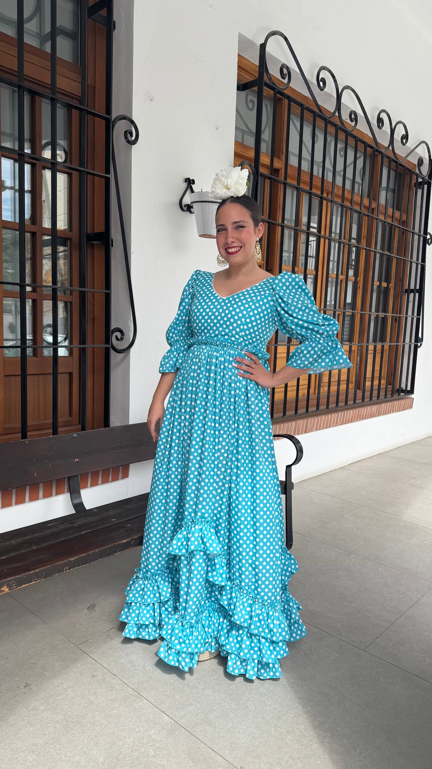 BATA FLAMENCA LUNARES TURQUESA