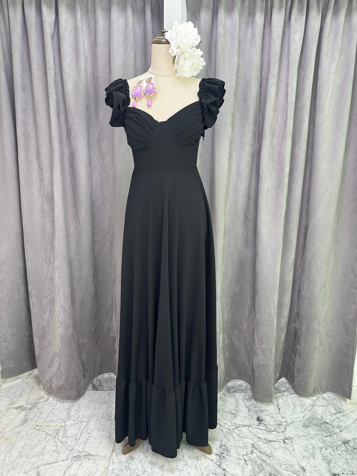 BATA FLAMENCA ESCOTE PLIEGUES NEGRO