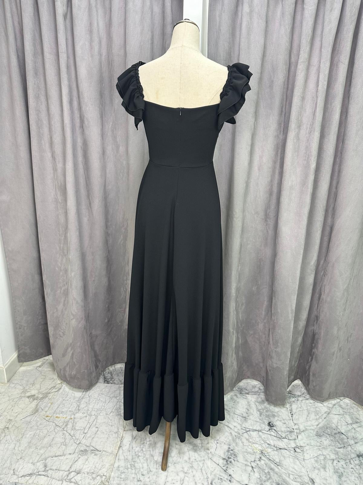 BATA FLAMENCA ESCOTE PLIEGUES NEGRO