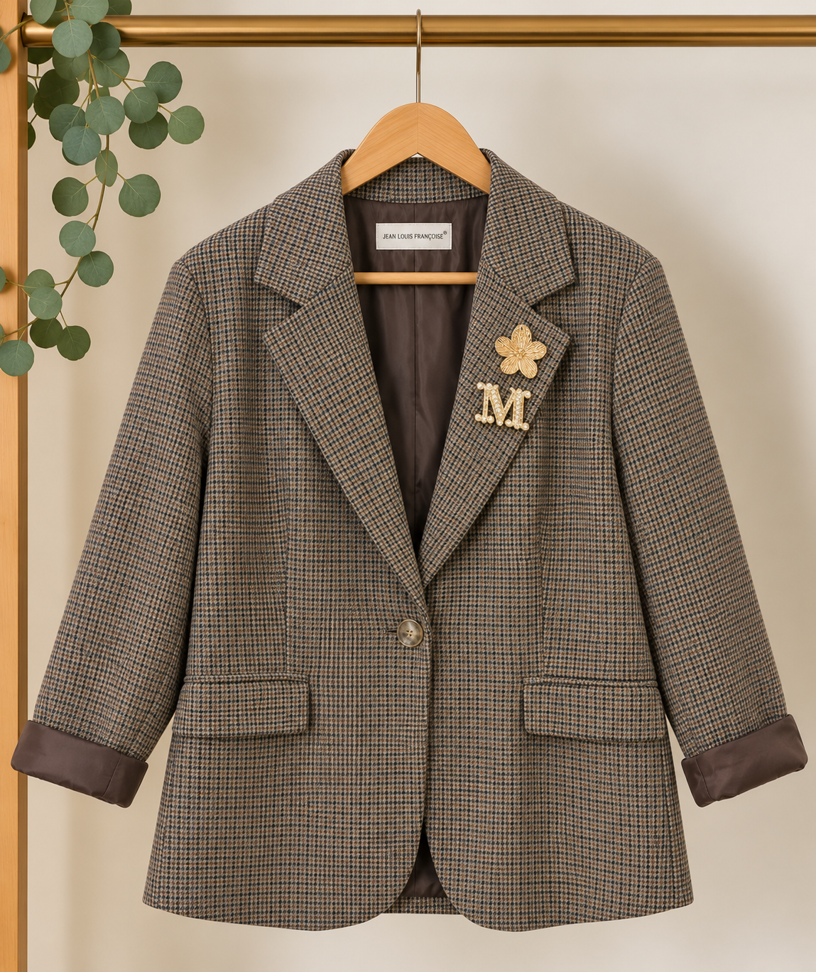 Blazer Oversize de Cuadros con Broches Dorados