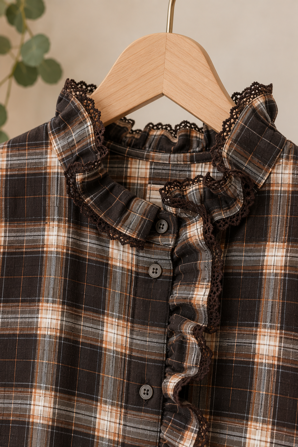 Camisa de Franela de Cuadros con Volantes