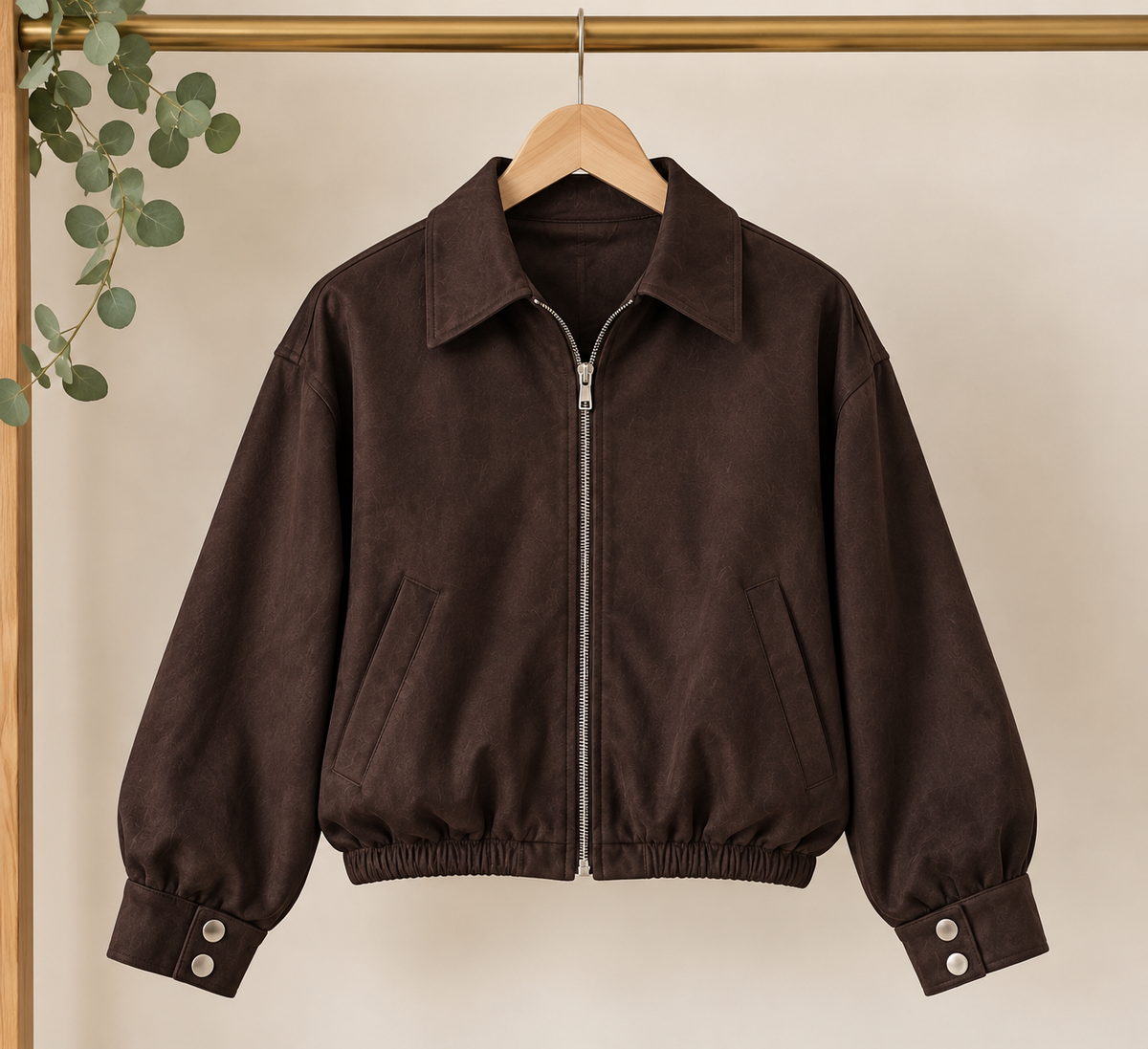 Chaqueta Bomber Efecto Ante Marrón Chocolate
