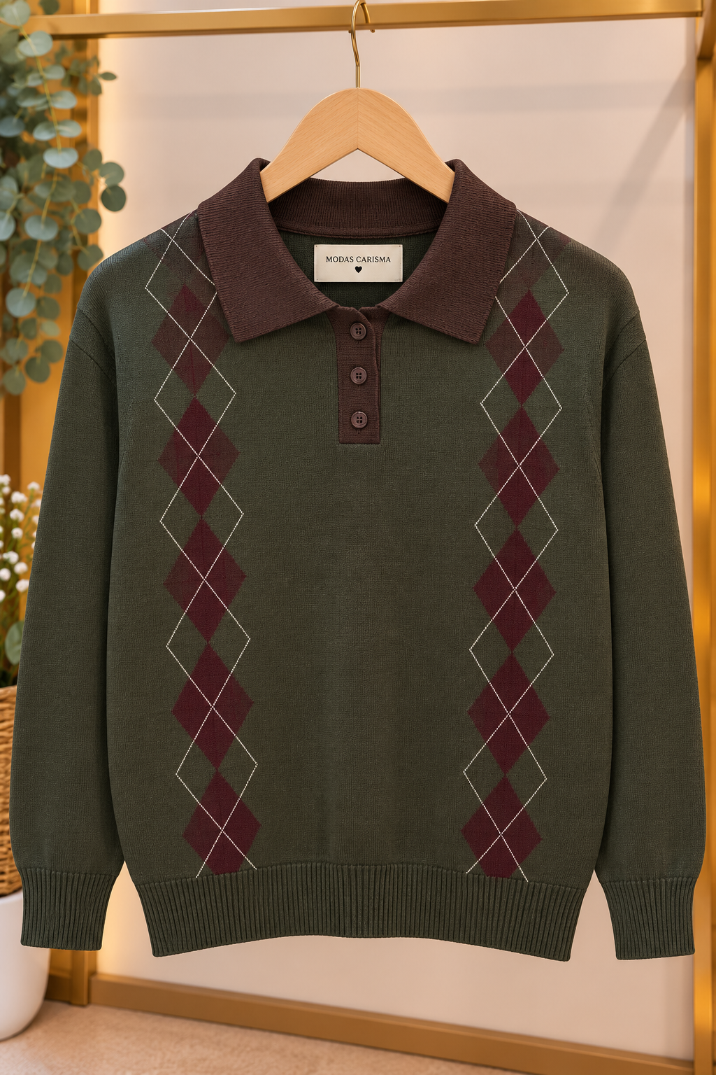 Jersey de Punto Rombos con Cuello Polo