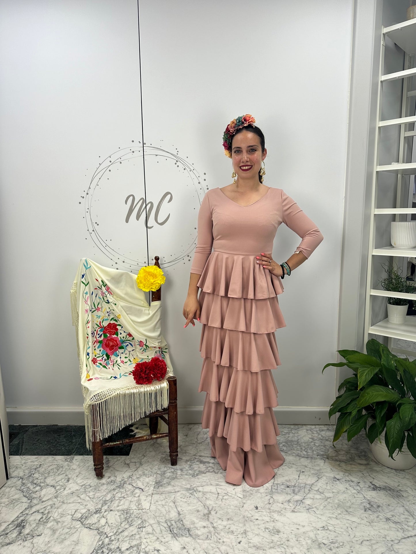 VESTIDO FLAMENCA ROSA PALO VOLANTES