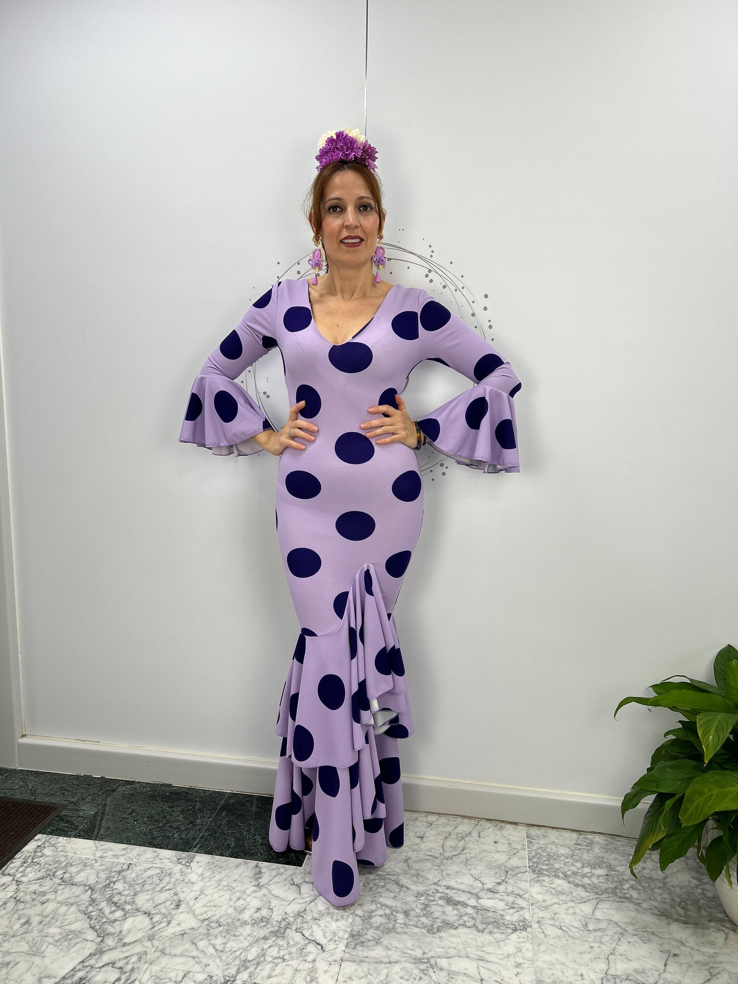 VESTIDO FLAMENCA LUNARES GALLETA MALVA