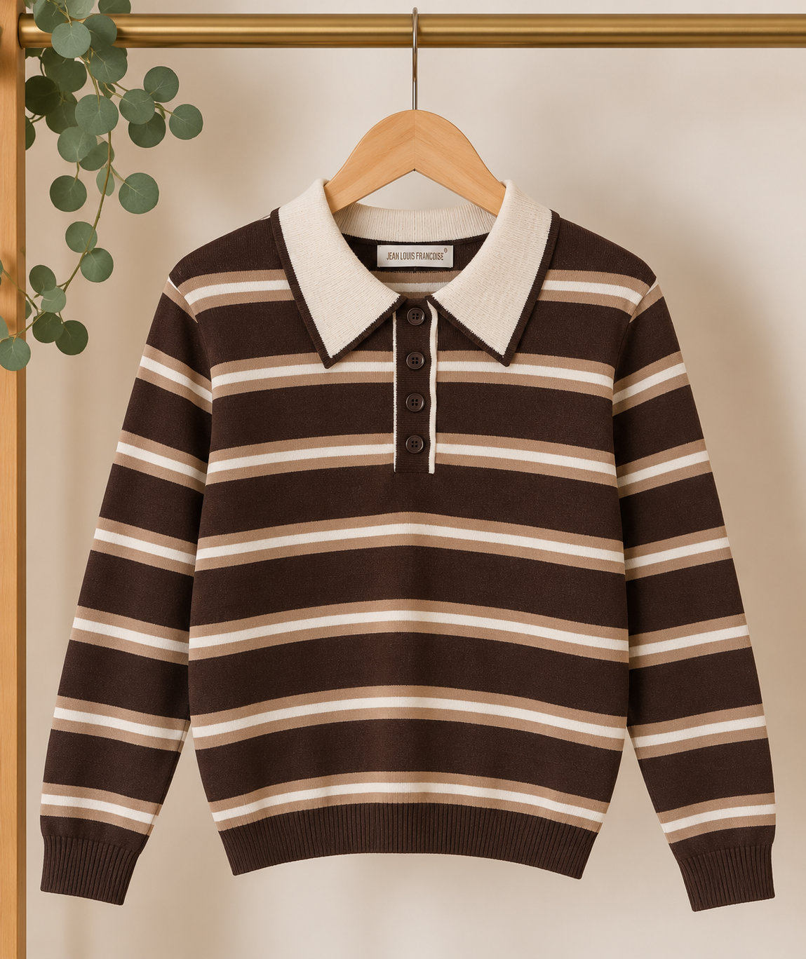 Jersey de Punto a Rayas con Cuello Polo
