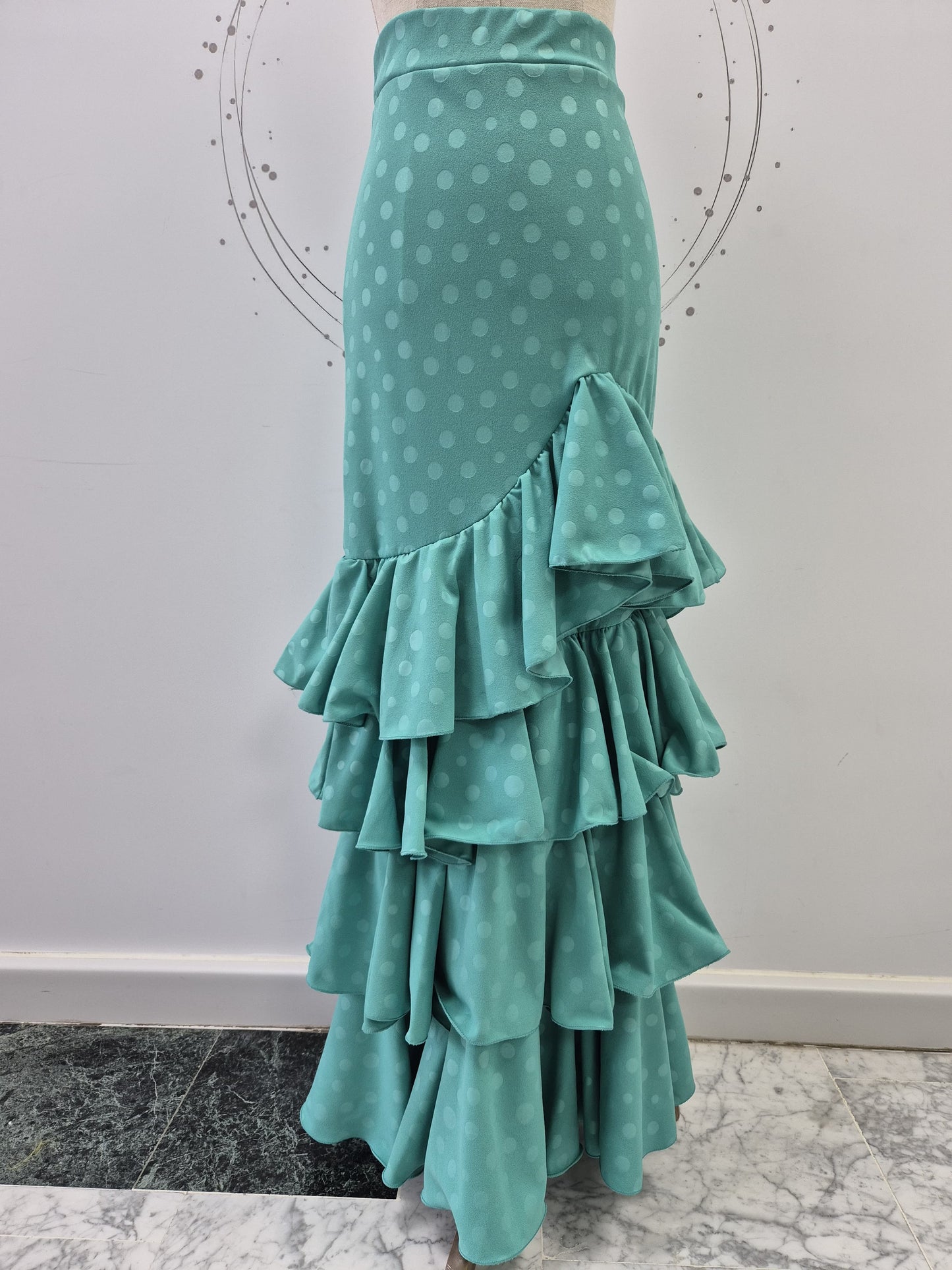 FALDA FLAMENCA MONOCOLOR LUNARES