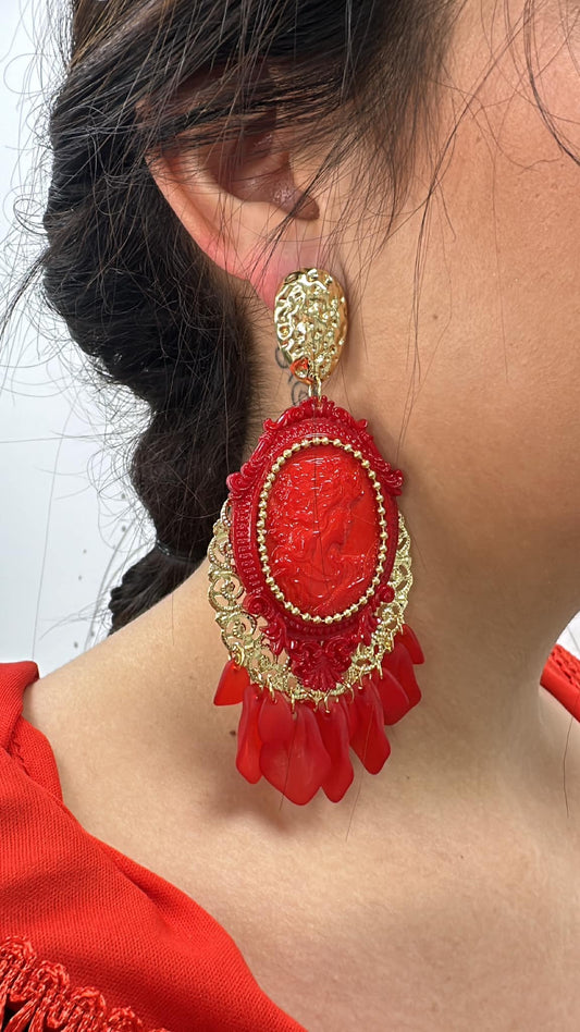 PENDIENTES FLAMENCA ROJO Y DORADO