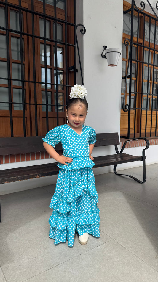 BATA NIÑA LUNARES TURQUESA