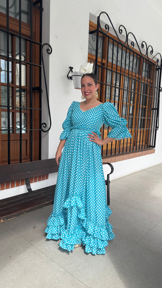BATA FLAMENCA LUNARES TURQUESA