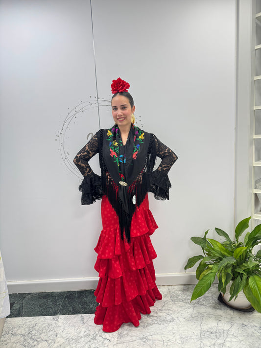 FALDA FLAMENCA MONOCOLOR LUNARES