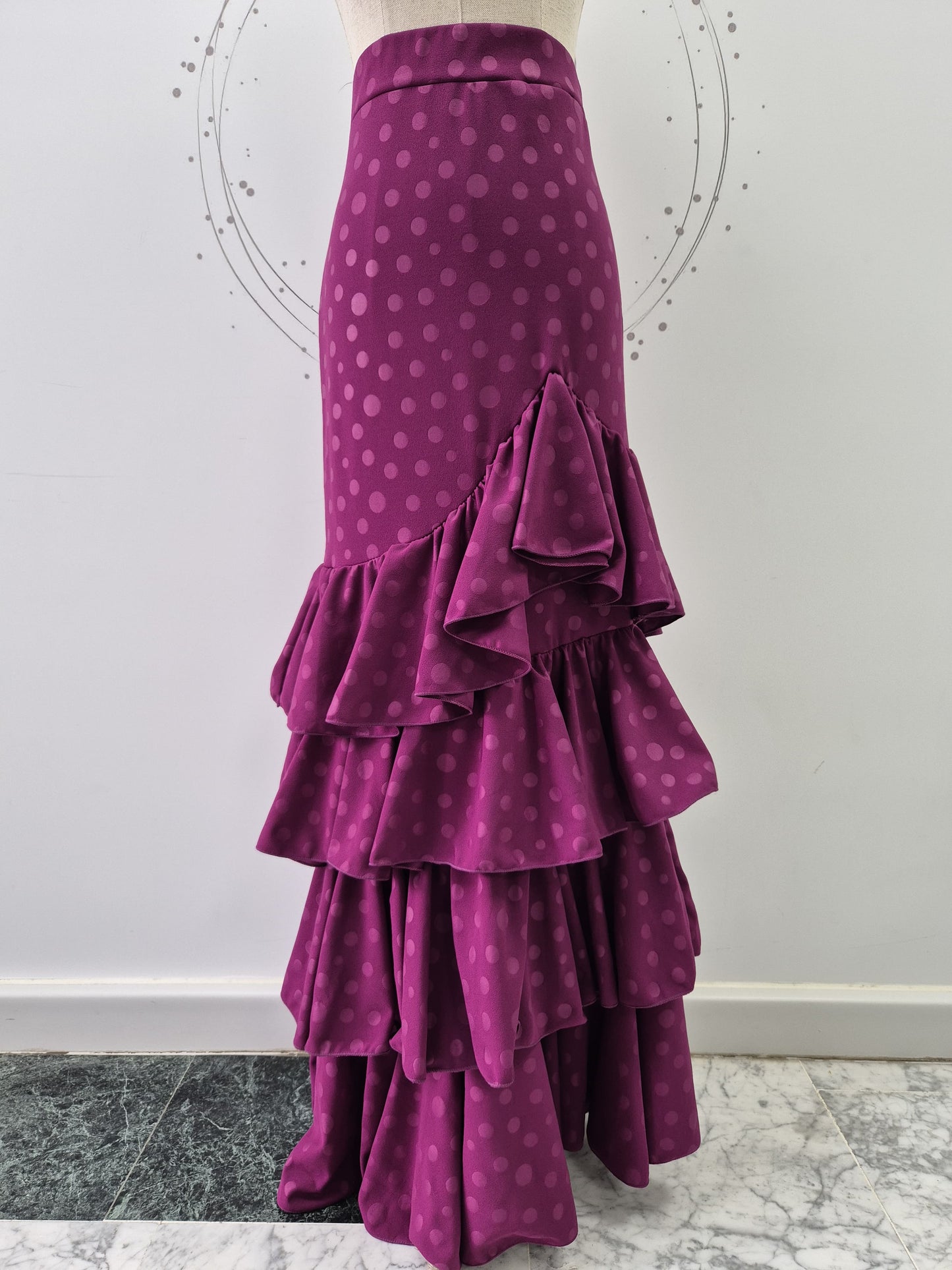 FALDA FLAMENCA MONOCOLOR LUNARES