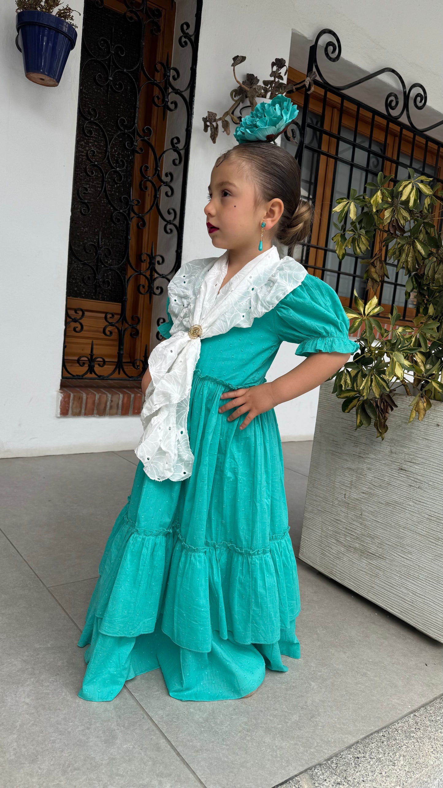 BATA FLAMENCA PLUMETI TURQUESA NIÑA