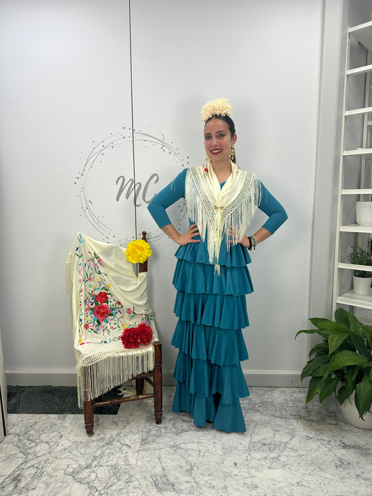 VESTIDO FLAMENCA AZUL VOLANTES
