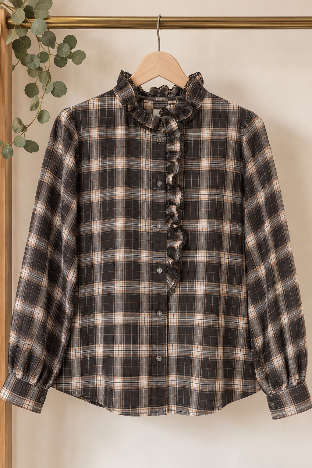 Camisa de Franela de Cuadros con Volantes