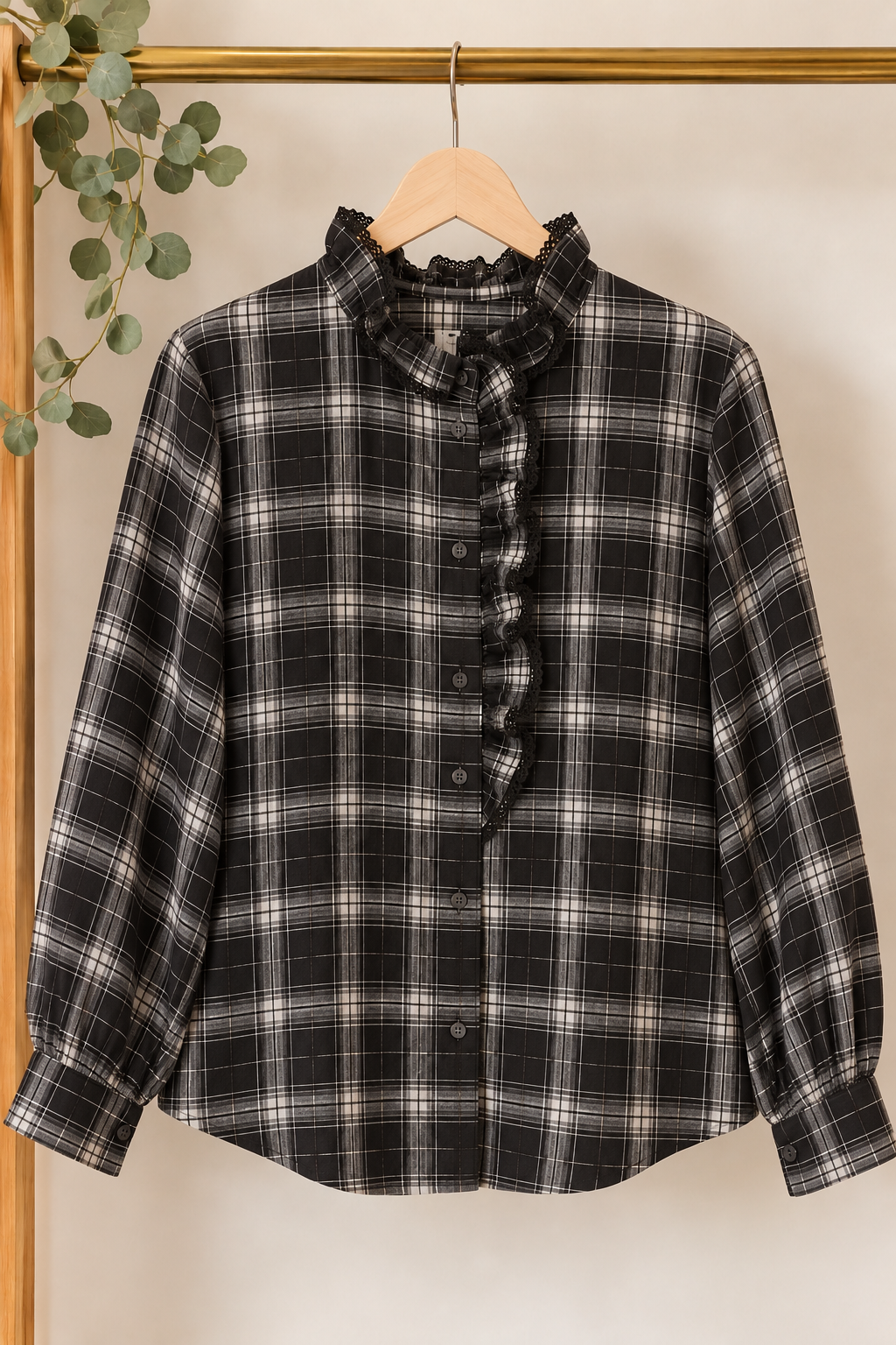 Camisa de Franela de Cuadros con Volantes