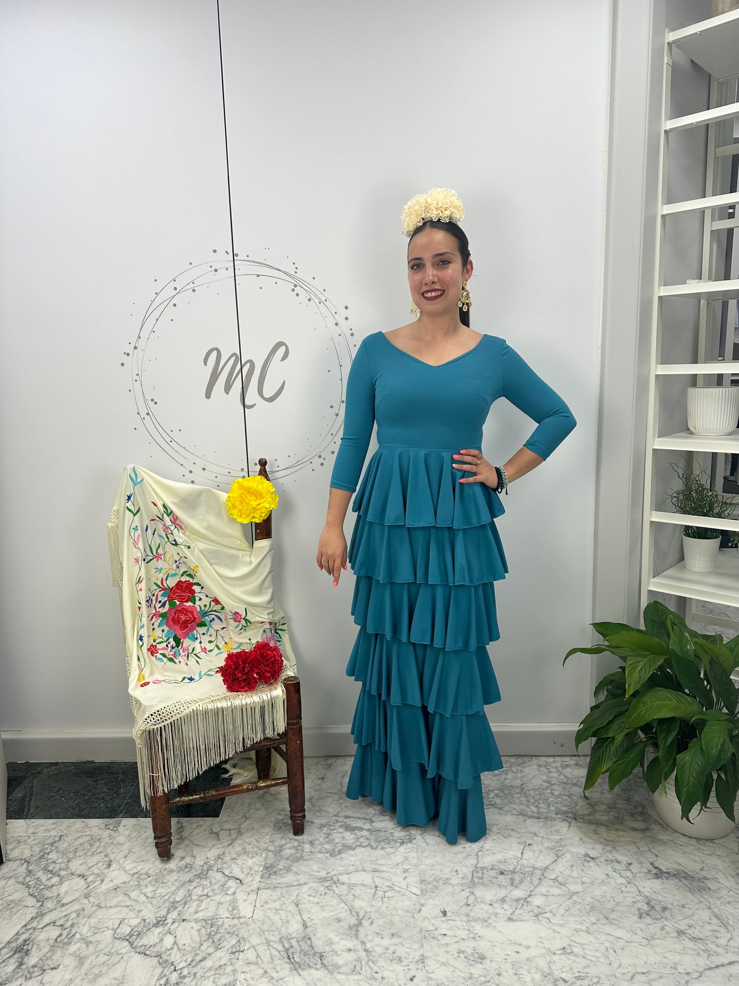 VESTIDO FLAMENCA AZUL VOLANTES