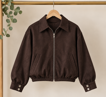 Chaqueta Bomber Efecto Ante Marrón Chocolate