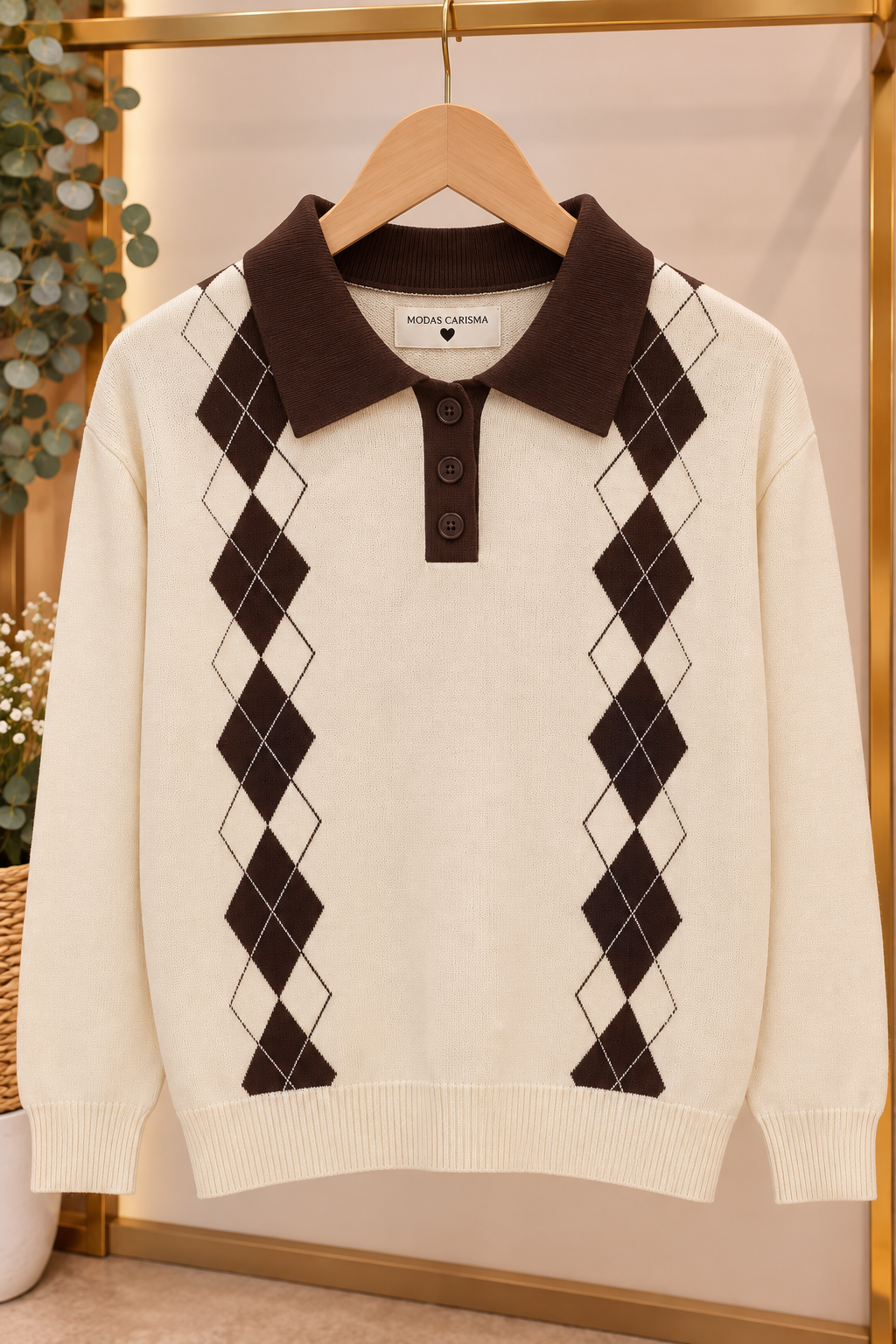 Jersey de Punto Rombos con Cuello Polo
