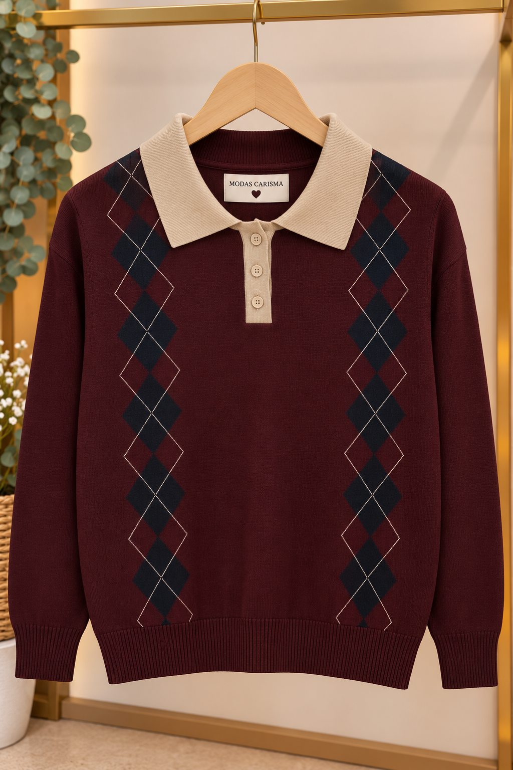 Jersey de Punto Rombos con Cuello Polo