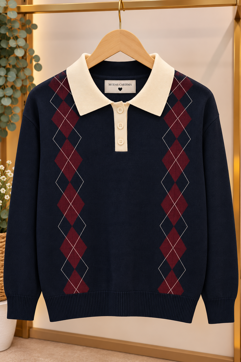 Jersey de Punto Rombos con Cuello Polo