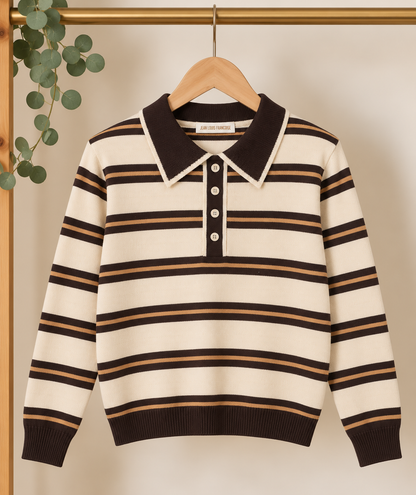 Jersey de Punto a Rayas con Cuello Polo