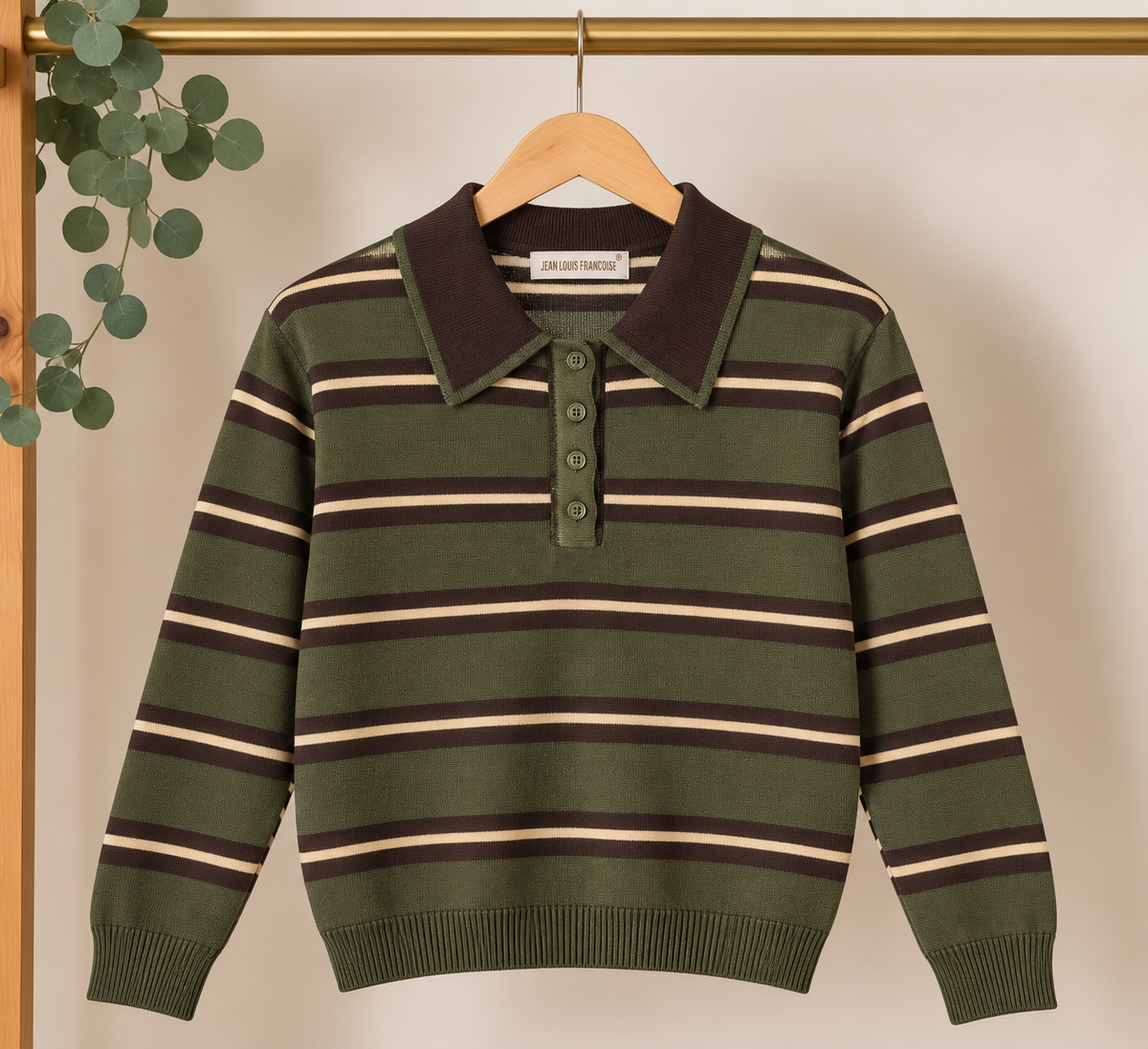 Jersey de Punto a Rayas con Cuello Polo