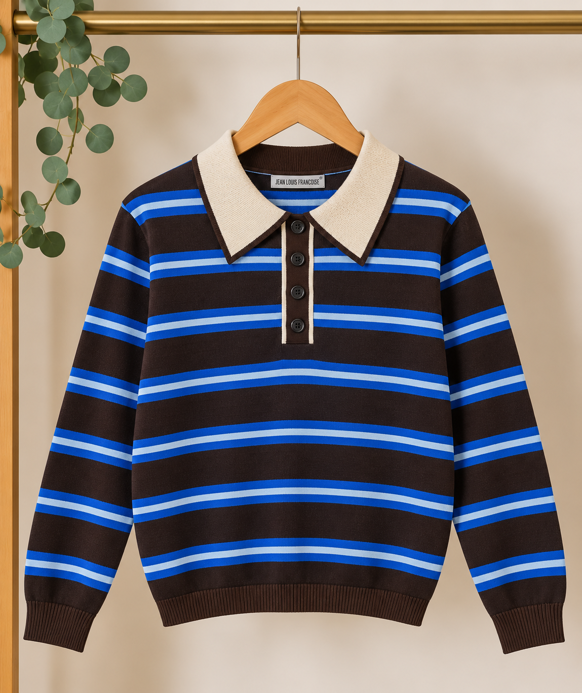 Jersey de Punto a Rayas con Cuello Polo