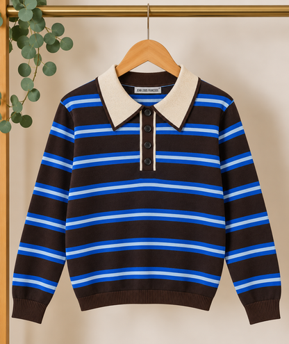 Jersey de Punto a Rayas con Cuello Polo