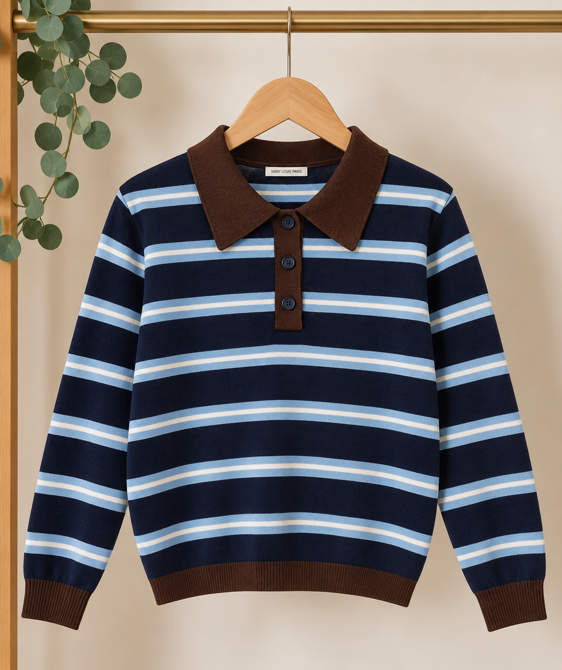 Jersey de Punto a Rayas con Cuello Polo