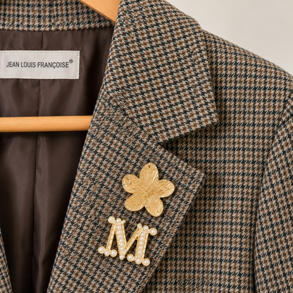 Blazer Oversize de Cuadros con Broches Dorados